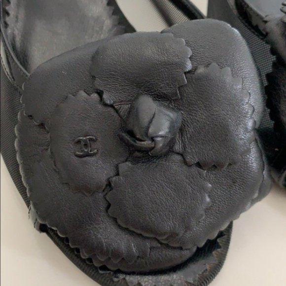 CHANEL Sandals Slides Camellias Mesh CC Logos - Picture 3 of 7
